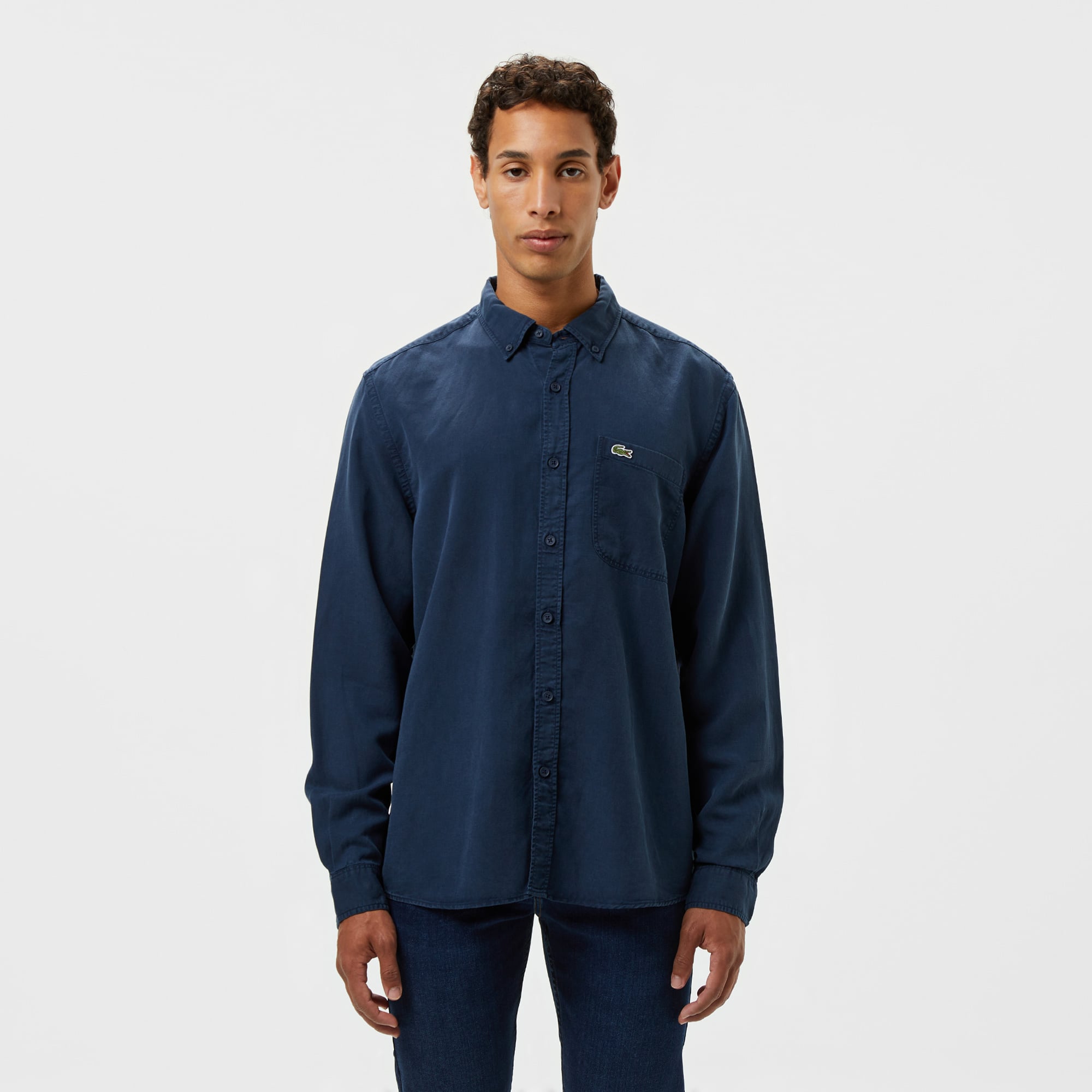  Lacoste Erkek Slim Fit Düğmeli Yaka Lacivert Gömlek