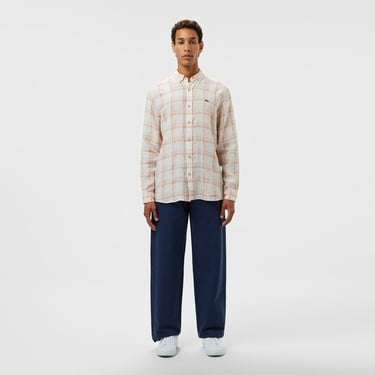  Lacoste Erkek Regular Fit Ekose Keten Açık Kahverengi Gömlek