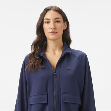  Lacoste Kadın Loose Fit Fermuarlı Lacivert Sweatshirt