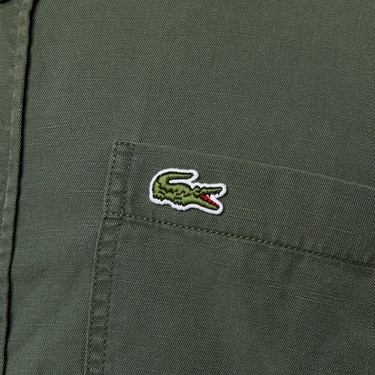  Lacoste Erkek Slim Fit Düğmeli Yaka Haki Gömlek