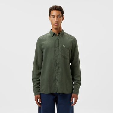  Lacoste Erkek Slim Fit Düğmeli Yaka Haki Gömlek