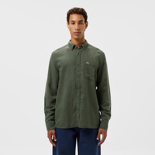  Lacoste Erkek Slim Fit Düğmeli Yaka Haki Gömlek