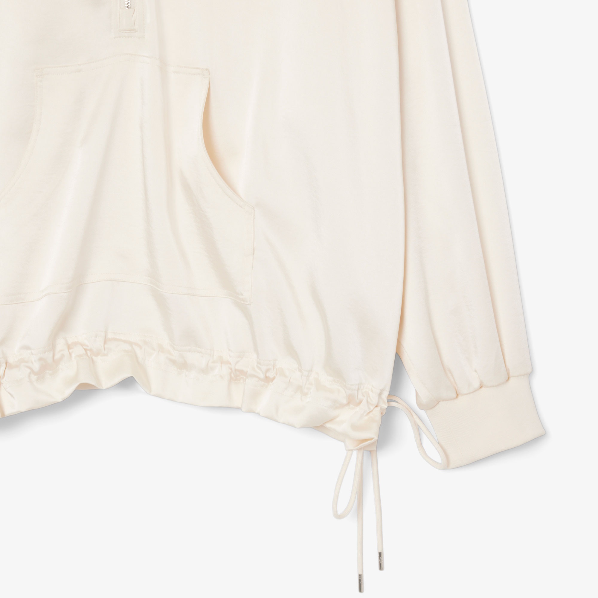 Lacoste Kadın Oversize Fit Yarım Fermuarlı Krem Sweatshirt