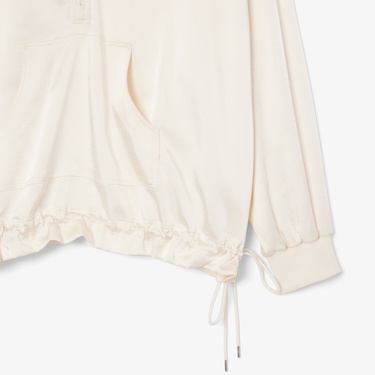  Kadın Oversize Fit Yarım Fermuarlı Krem Sweatshirt