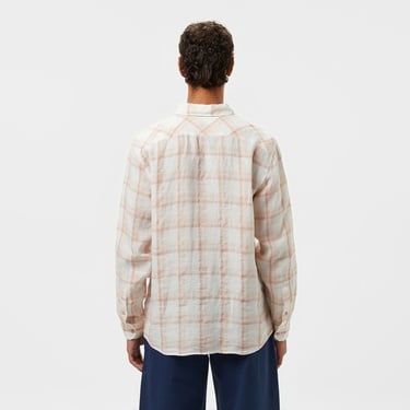  Lacoste Erkek Regular Fit Ekose Keten Açık Kahverengi Gömlek