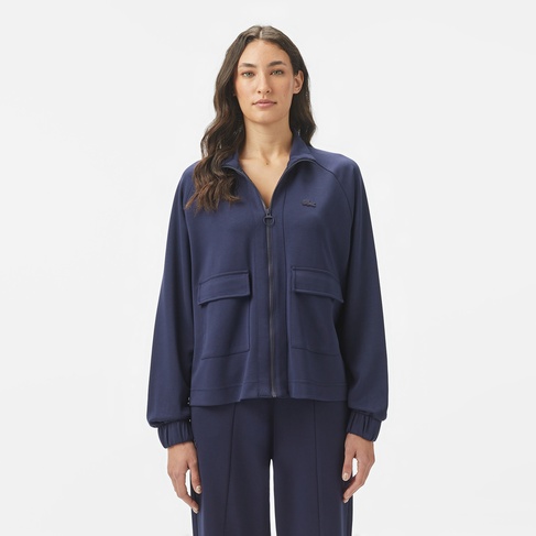 Lacoste Kadın Loose Fit Fermuarlı Lacivert Sweatshirt