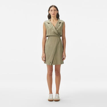  Kadın Classic Fit Kolsuz Haki Elbise