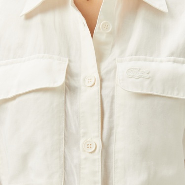  Lacoste Kadın Flare Fit Kısa Kollu Gömlek Yaka Beyaz Elbise
