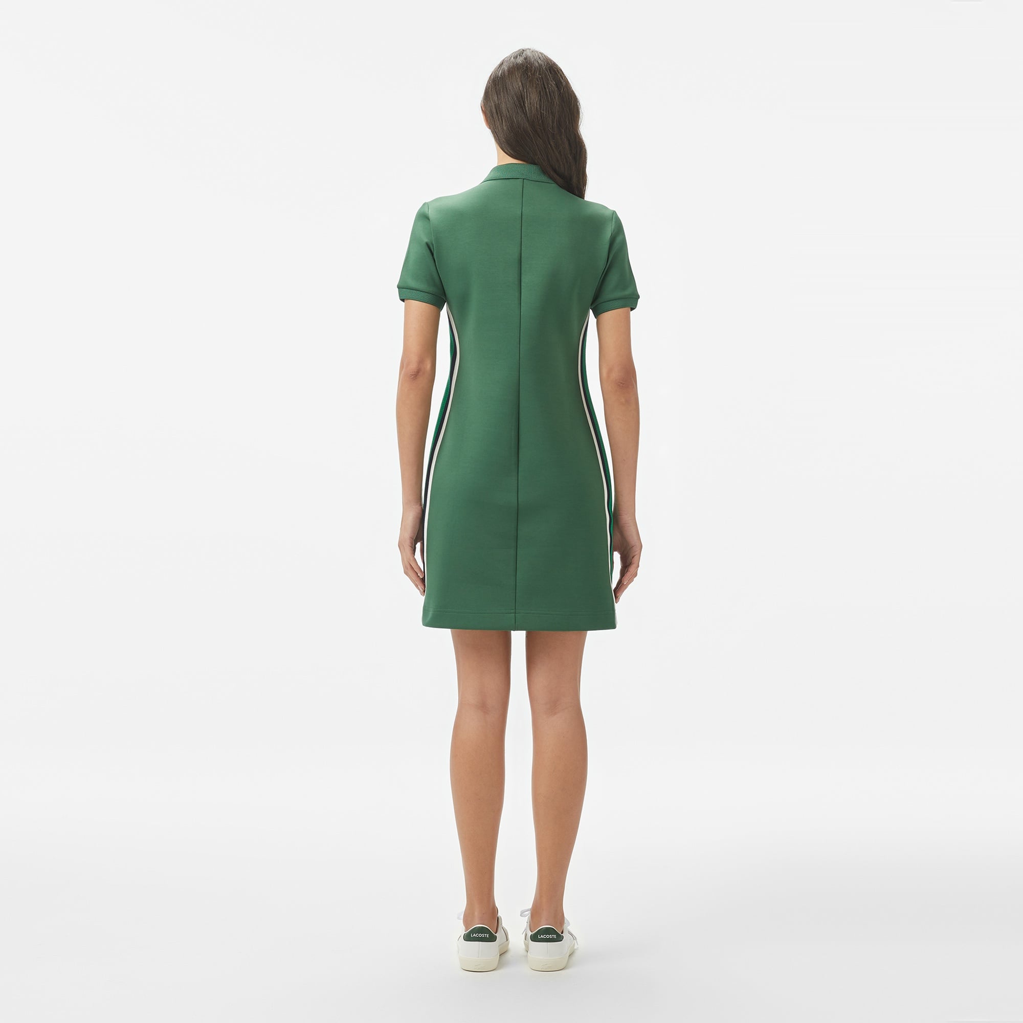 Kadın Classic Fit Kısa Kollu Yarım Fermuarlı Renk Bloklu Koyu Yeşil Elbise