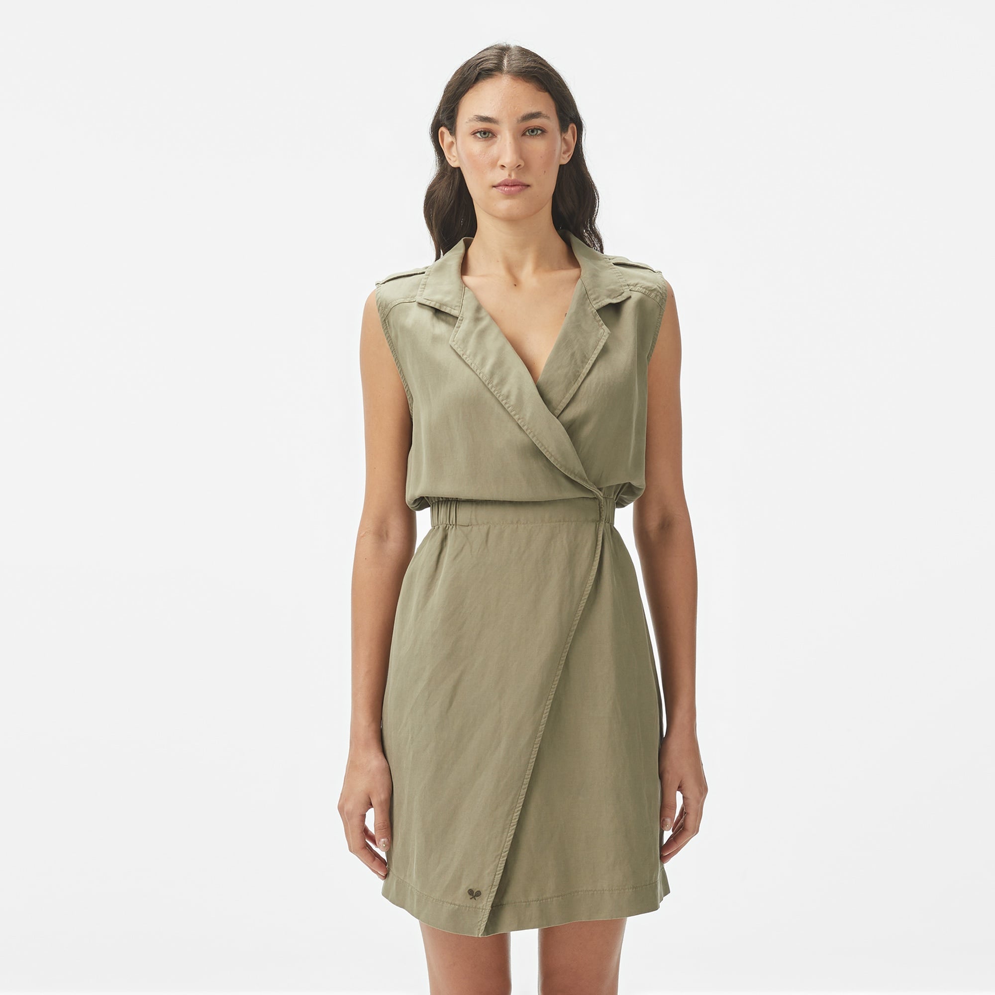 Kadın Classic Fit Kolsuz Haki Elbise