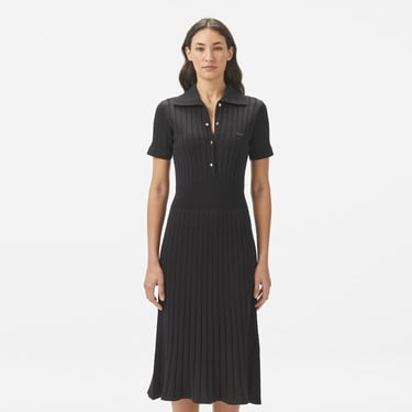  Lacoste Kadın Flare Fit Kısa Kollu Polo Yaka Siyah Elbise