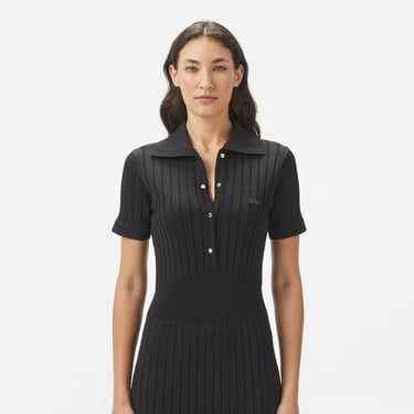  Lacoste Kadın Flare Fit Kısa Kollu Polo Yaka Siyah Elbise