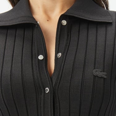  Lacoste Kadın Flare Fit Kısa Kollu Polo Yaka Siyah Elbise