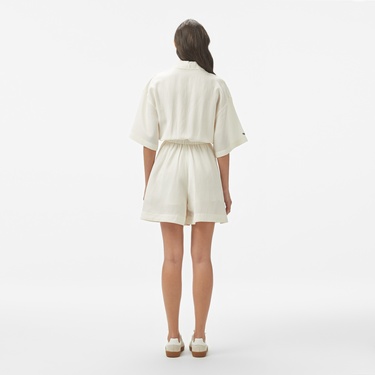  Lacoste Kadın Flare Fit Kısa Kollu Gömlek Yaka Beyaz Elbise