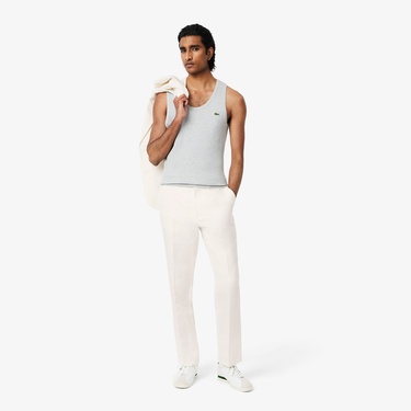  Erkek Regular Fit Keten Beyaz Pantolon