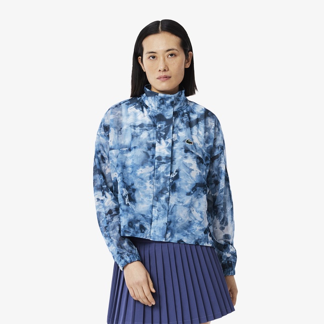  Kadın Relaxed Fit Dik Yaka Desenli Mavi Ceket