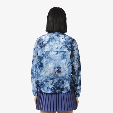  Kadın Relaxed Fit Dik Yaka Desenli Mavi Ceket