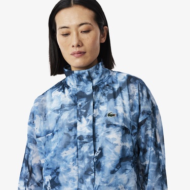  Kadın Relaxed Fit Dik Yaka Desenli Mavi Ceket