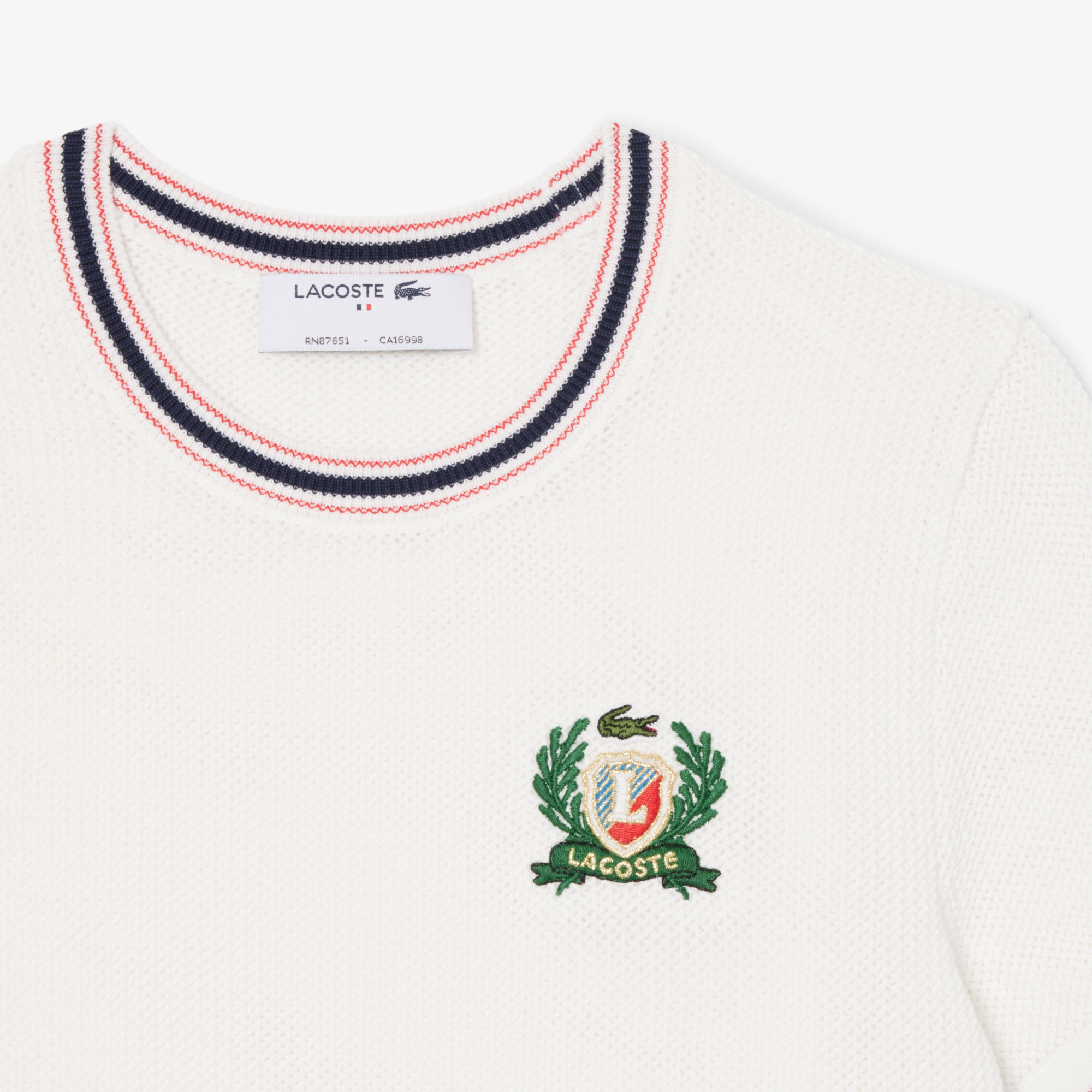 Lacoste Kadın Regular Fit Kısa Kollu Bisiklet Yaka Beyaz Triko