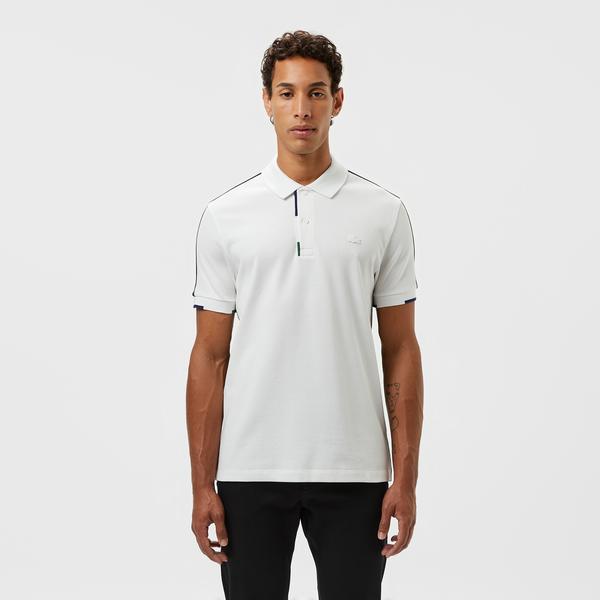 Erkek Regular Fit Renk Bloklu Beyaz Polo