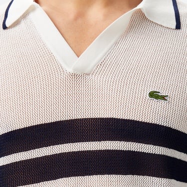  Lacoste Erkek Classic Fit Kısa Kollu Polo Yaka Çizgili Beyaz Triko