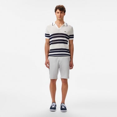  Lacoste Erkek Classic Fit Kısa Kollu Polo Yaka Çizgili Beyaz Triko