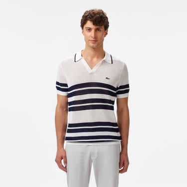  Lacoste Erkek Classic Fit Kısa Kollu Polo Yaka Çizgili Beyaz Triko