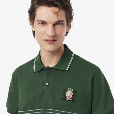  Lacoste Erkek Classic Fit Çizgili Yeşil Polo