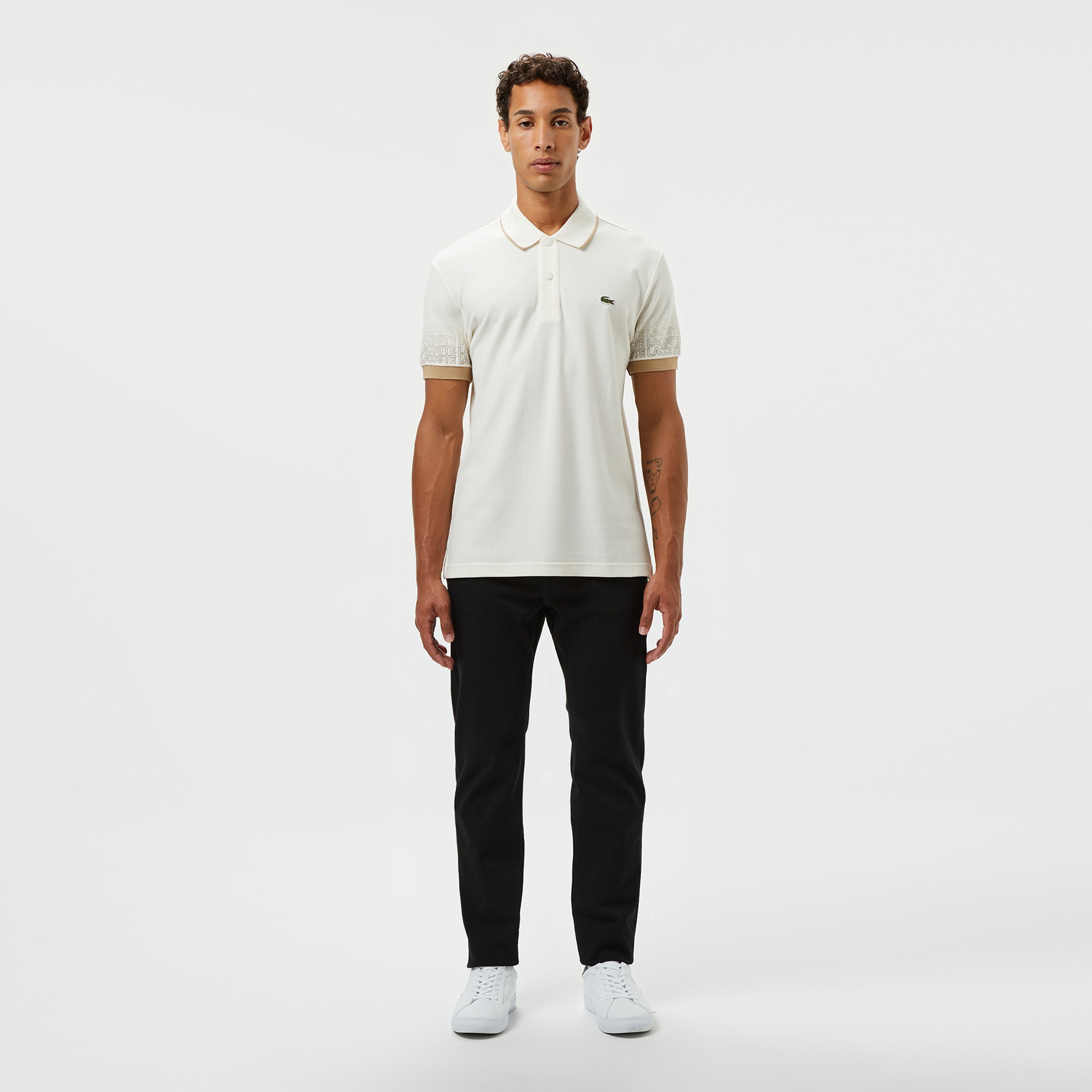 Lacoste Loose Fit Erkek Baskılı Beyaz Polo