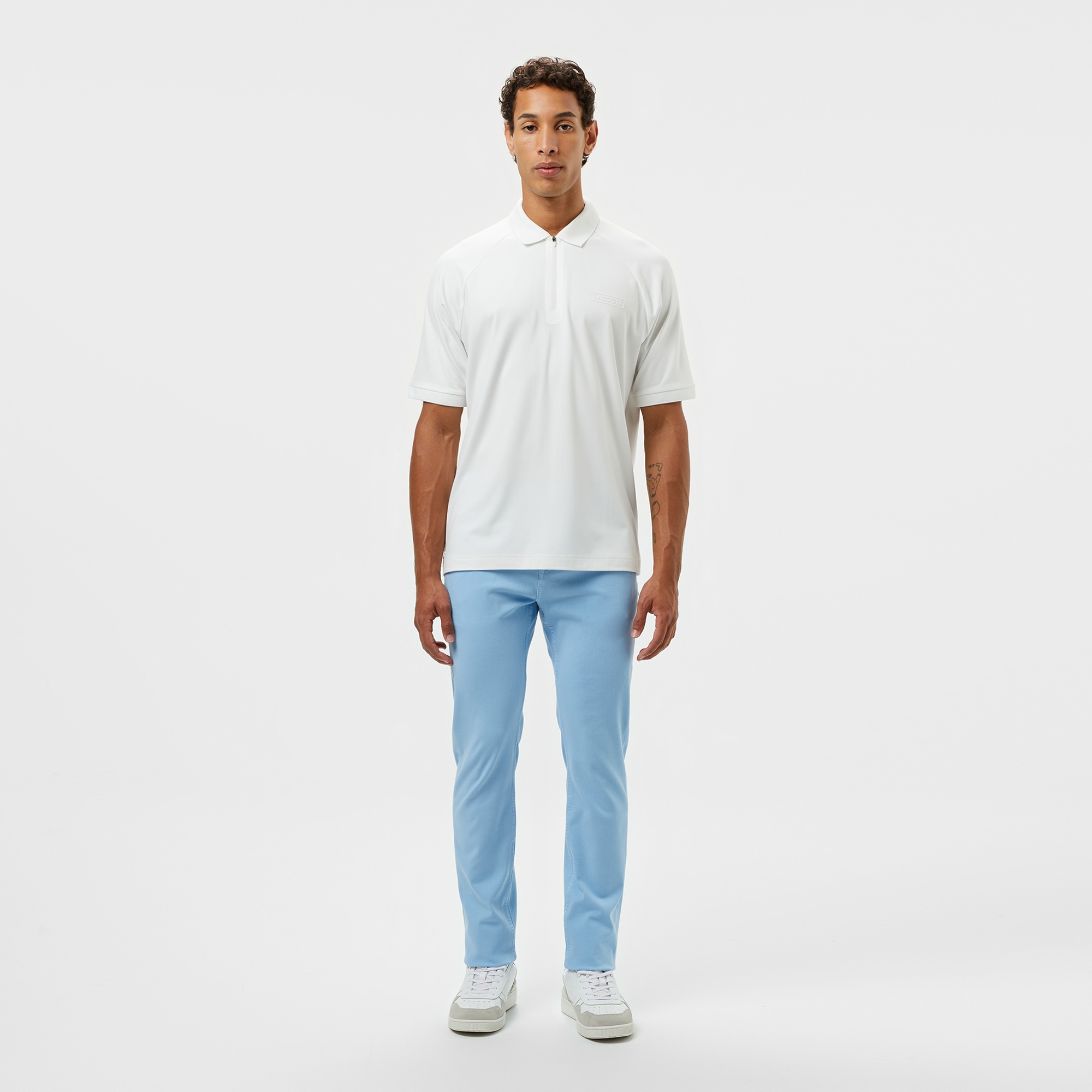 Lacoste Erkek Oversize Fit Yarım Fermuarlı Beyaz Polo