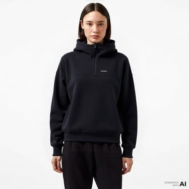  Converse Kadın Siyah Yarım Fermuarlı Hoodie