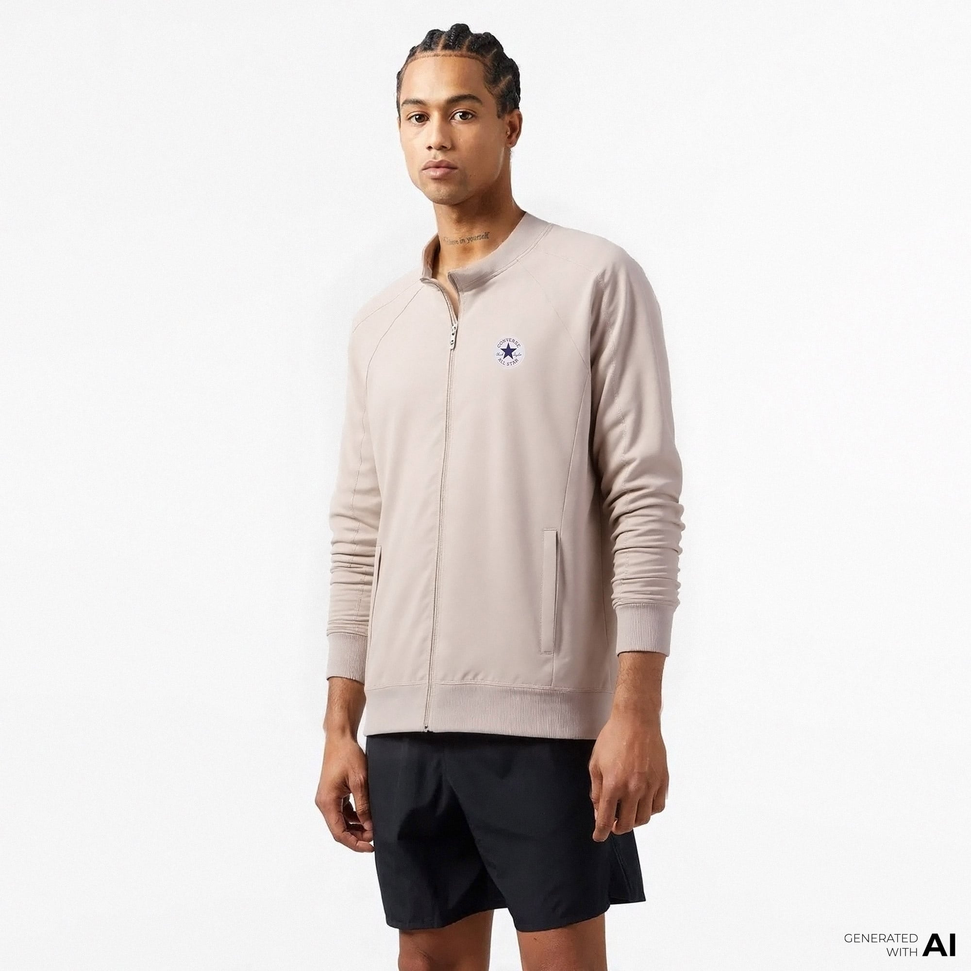 Converse Erkek Fermuarlı Bej Eşofman Üstü