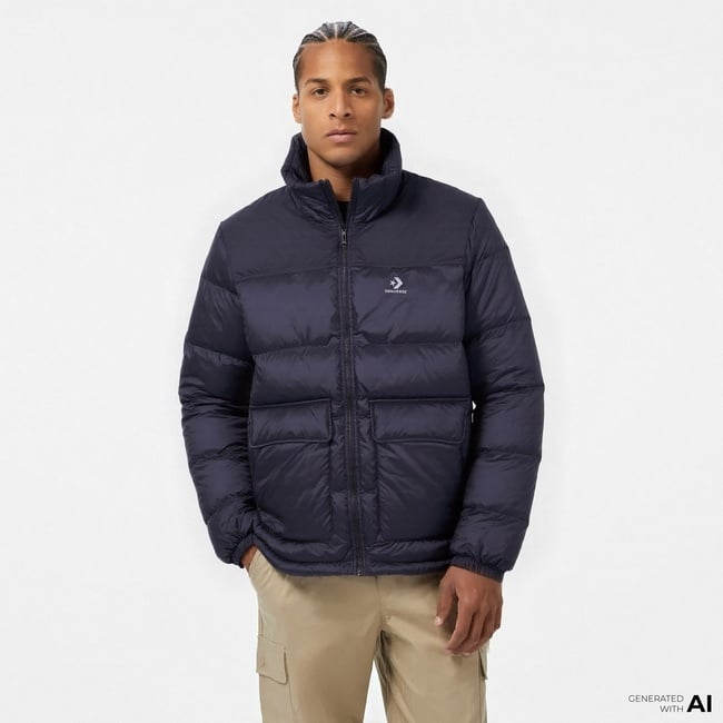  Converse Erkek Dik Yaka Lacivert Şişme Mont