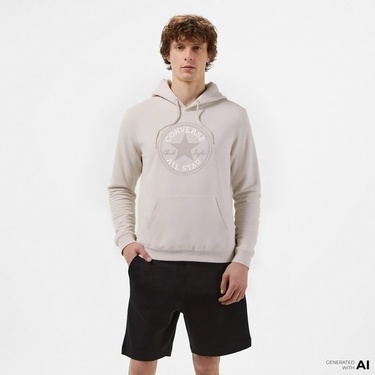  Converse Go-To All Star Patch Standard-Fit Pullover Unisex Bej Hoodie