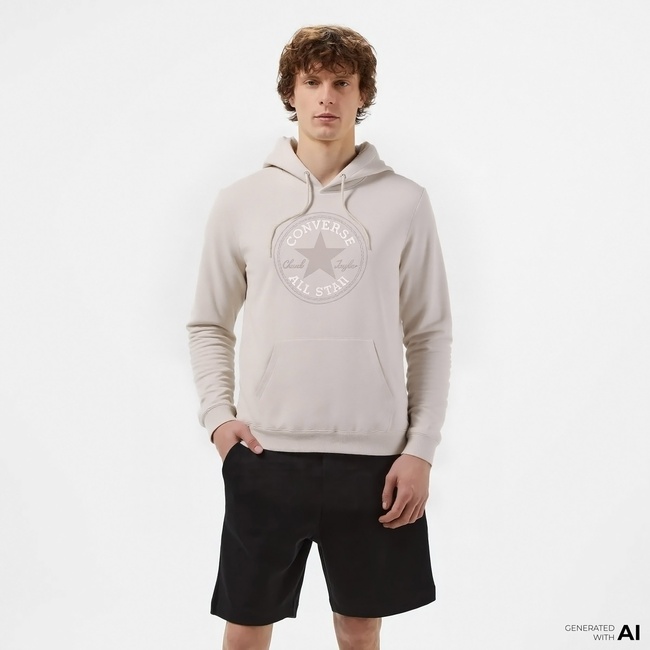  Converse Go-To All Star Patch Standard-Fit Pullover Unisex Bej Hoodie