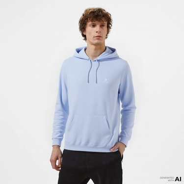  Converse Go-To Embroidered Star Chevron Standard-Fit Pullover Unisex Mavi Hoodie