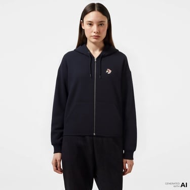  Converse Kadın Oversized Fit Fermuarlı Grafik Baskılı Siyah Hoodie