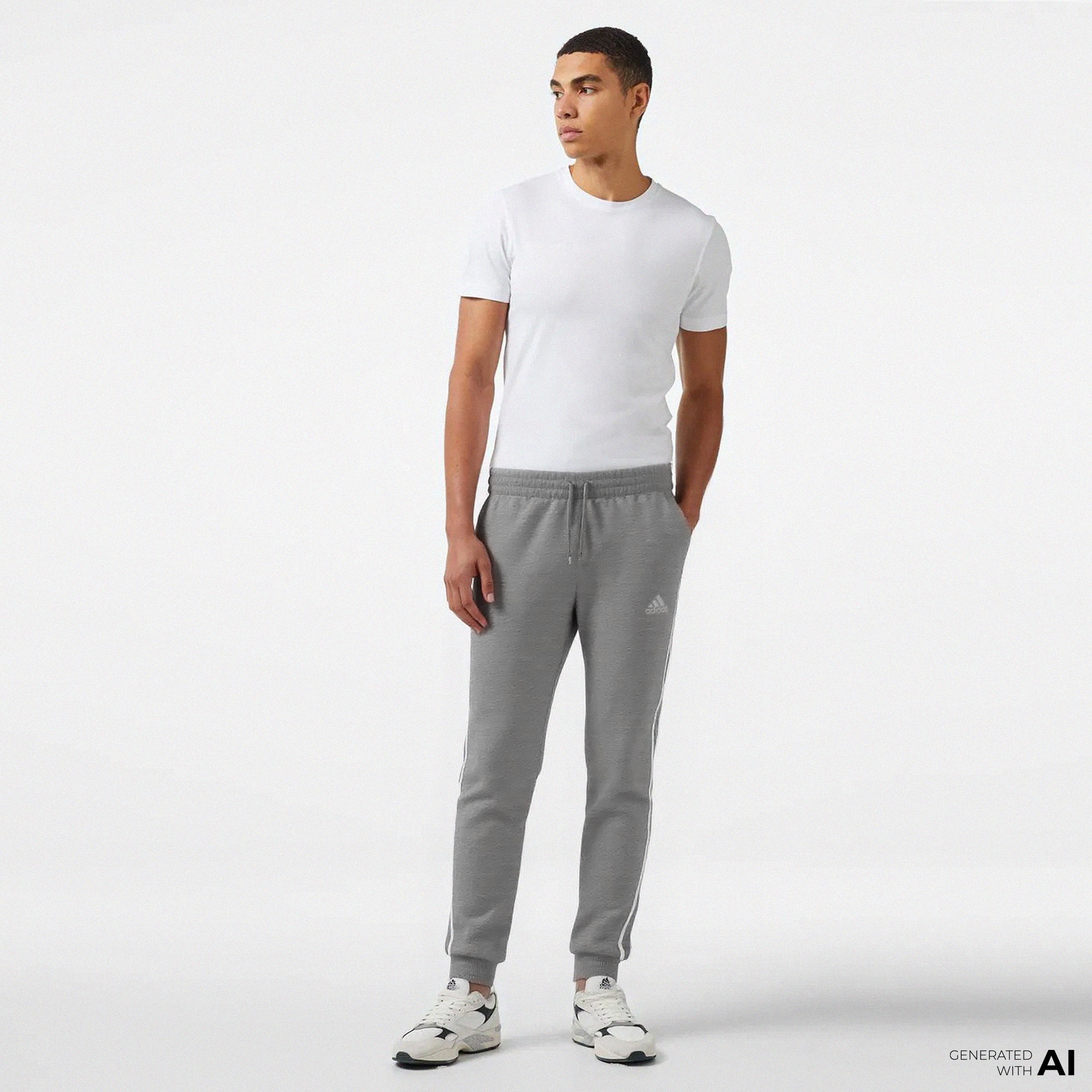 adidas 3 Stripes Fleece Trappered Erkek Gri Günlük Eşofman Altı