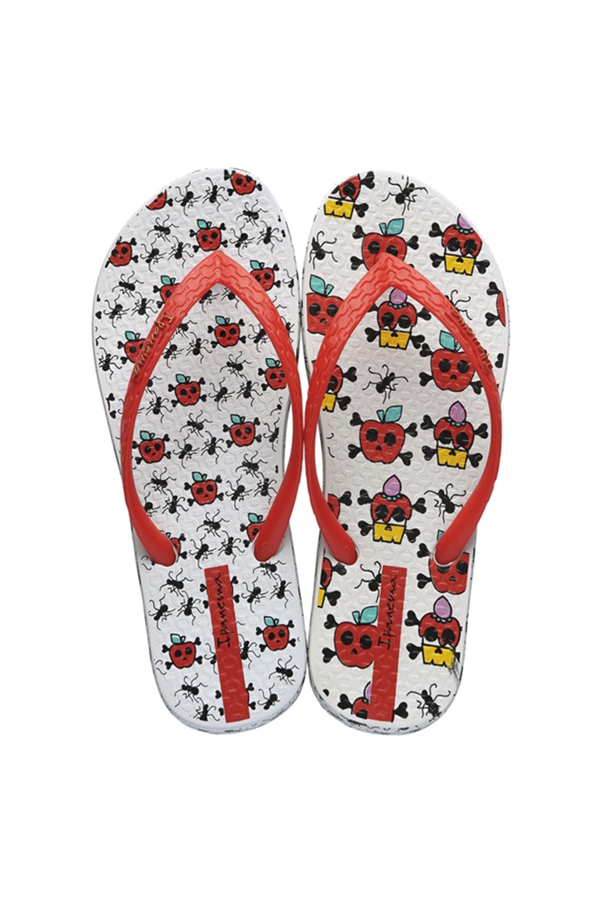  Unique II Çocuk Parmak Arası Terlik Beyaz Kırmızı 25/36