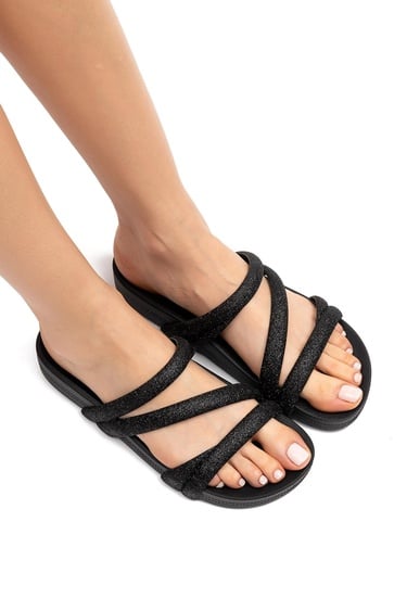  Glitter Tam Ad Kadın Terlik Siyah 35/42