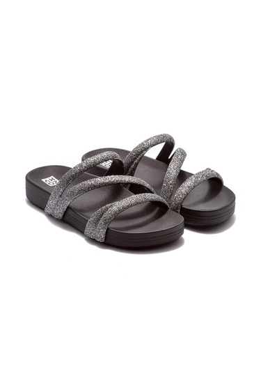  Glitter Tam Ad Kadın Terlik Gri Siyah 35/42