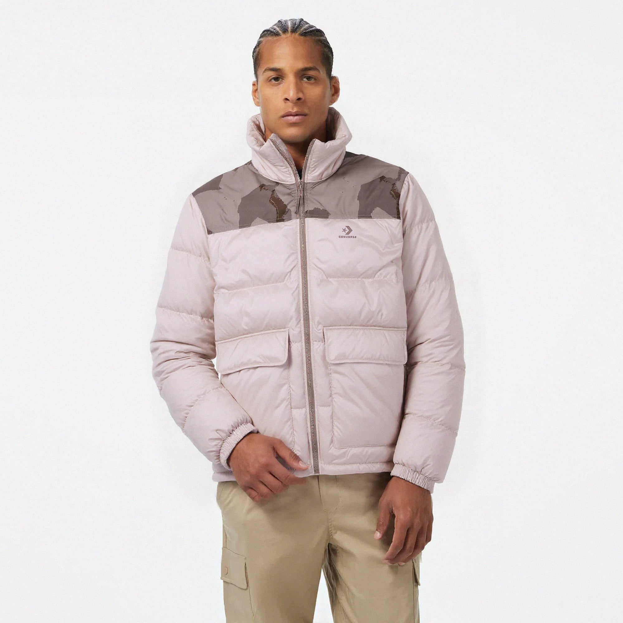 Converse Erkek Dik Yaka Bej Şişme Mont