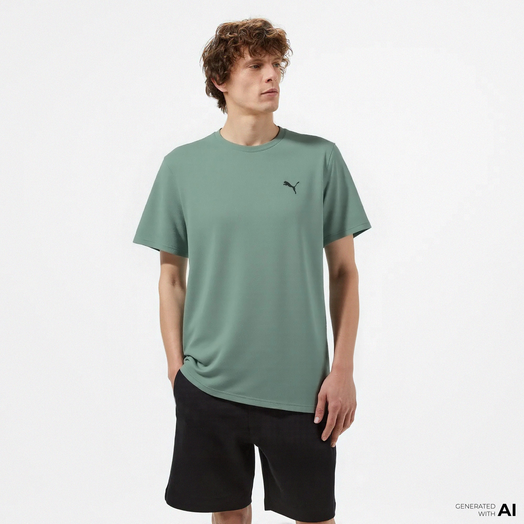 Puma Tad Ess Poly Texture Erkek Yeşil Antrenman T-Shirt