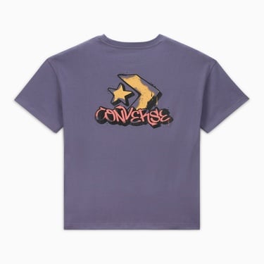  Converse Kadın Oversized Fit Grafik Baskılı Mor T-Shirt