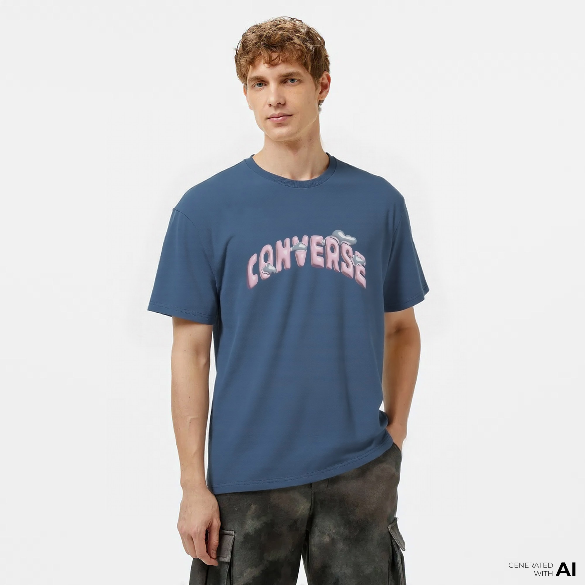 Converse Erkek Baskılı Mavi T-Shirt