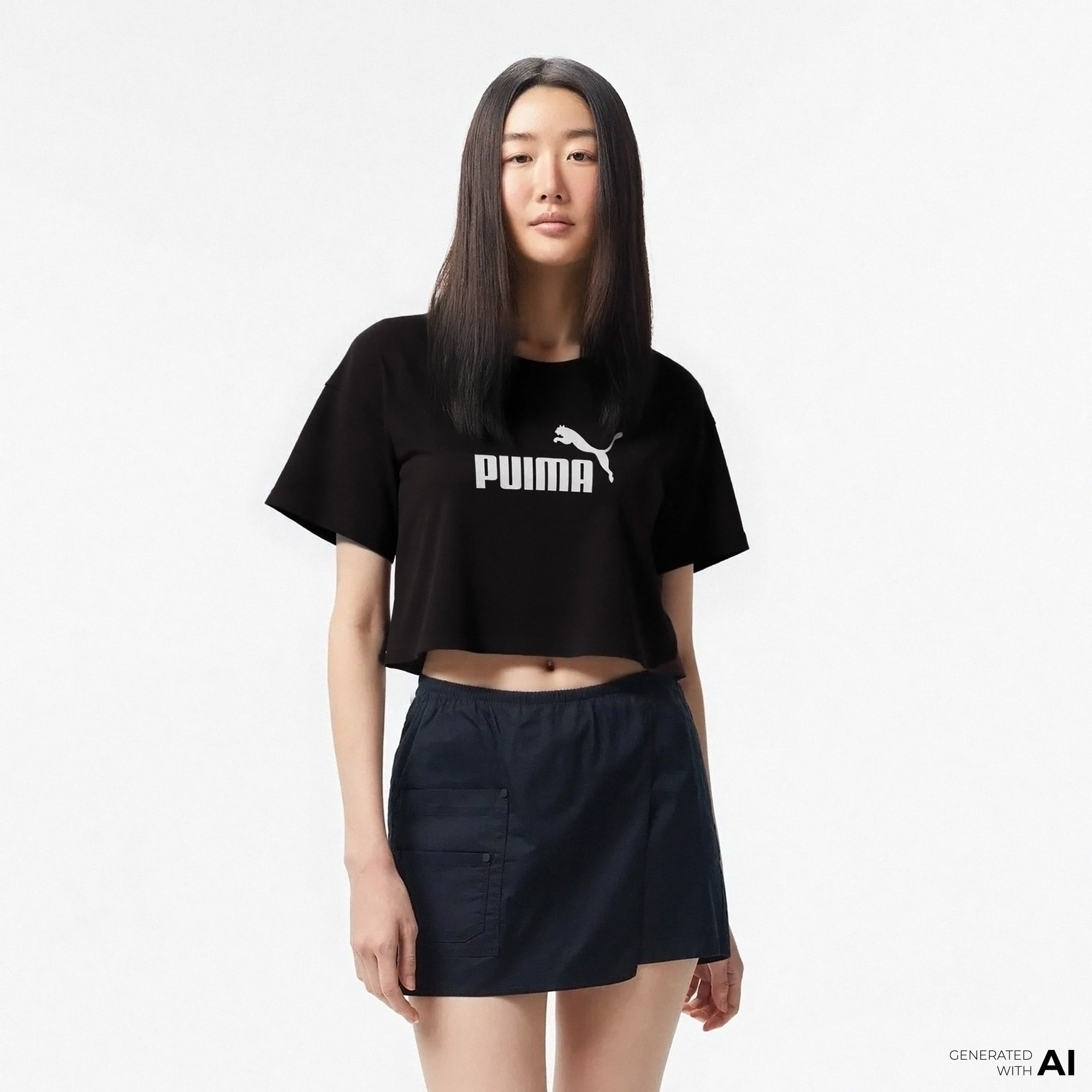  Puma Ess Cropped No 1 Logo Kadın Siyah T-Shirt