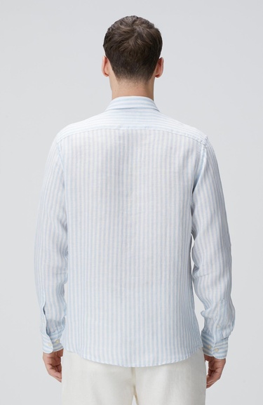  Network Erkek Mavi Beyaz Keten Gömlek