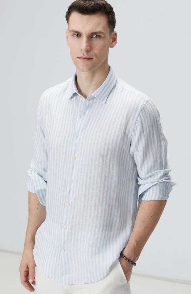  Network Erkek Mavi Beyaz Keten Gömlek