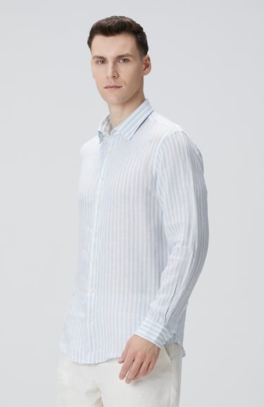  Network Erkek Mavi Beyaz Keten Gömlek