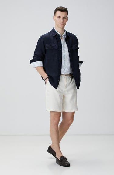  Network Erkek Mavi Beyaz Keten Gömlek